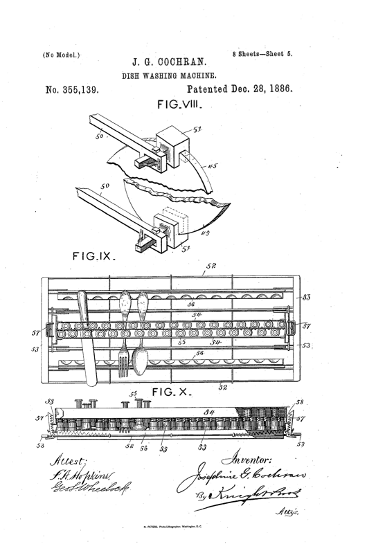 Illustration of Cochrane’s dish washing machine patent.