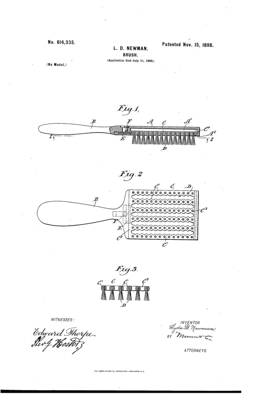 Illustration of Lyda Newman’s hairbrush patent.