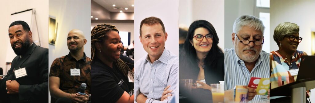 7 separate photos in a collage of people at the EFN convening