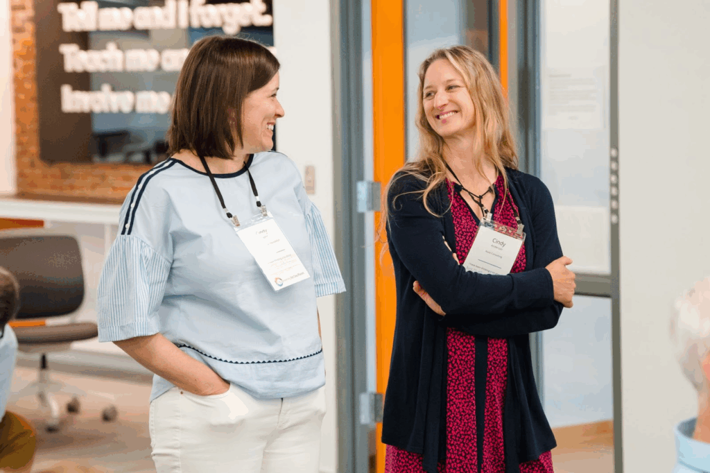 Cindy Cooper (left) and Cindy Anderson (right), co-founders of Engineering for One Planet, 
at the 2025 EOP Network Convening in Baltimore, Maryland.